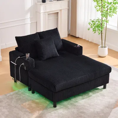 Streamdale Furniture Streamdale Corduroy Oversized Recliner Sofa W/ Usb, Led, Cup Holder