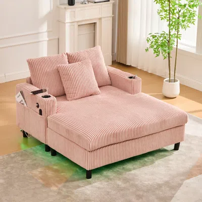 Streamdale Furniture Streamdale Corduroy Oversized Recliner Sofa W/ Usb, Led, Cup Holder