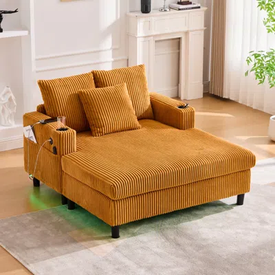 Streamdale Furniture Streamdale Corduroy Oversized Recliner Sofa W/ Usb, Led, Cup Holder