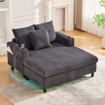 Streamdale Furniture Streamdale Corduroy Oversized Recliner Sofa W/ Usb, Led, Cup Holder