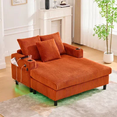 Streamdale Furniture Streamdale Corduroy Oversized Recliner Sofa W/ Usb, Led, Cup Holder