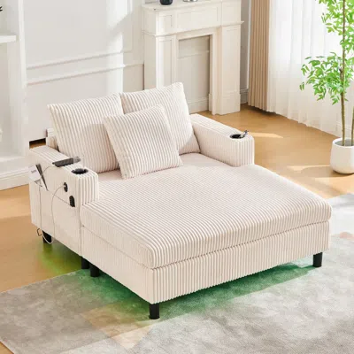 Streamdale Furniture Streamdale Corduroy Oversized Recliner Sofa W/ Usb, Led, Cup Holder