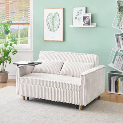 Streamdale Furniture Streamdale Corduroy Pull-out Sofa With Tabletop And Usb Ports