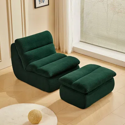 Streamdale Furniture Streamdale Corduroy Recliner Chair & Ottoman - Modern Lounge