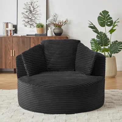 Streamdale Furniture Streamdale Corduroy Round Chair - Cushioned Backrest - Modern Comfort In Black