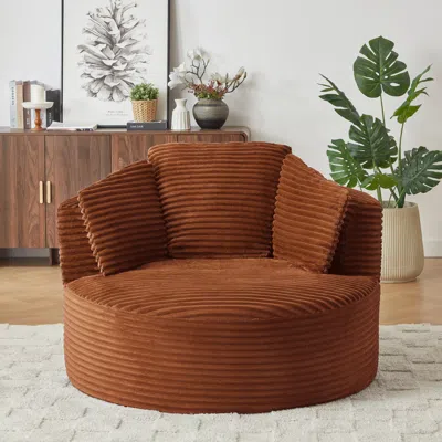 Streamdale Furniture Streamdale Corduroy Round Chair - Cushioned Backrest - Modern Comfort In Brown