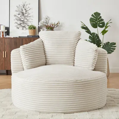 Streamdale Furniture Streamdale Corduroy Round Chair - Cushioned Backrest - Modern Comfort In White