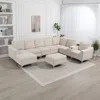 Streamdale Furniture Streamdale Corduroy Sectional Sofa With Ottoman, Storage, & Usb - Beige