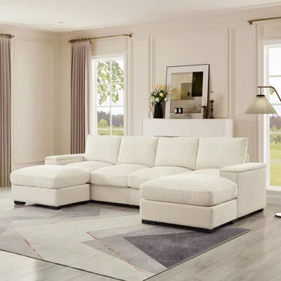 Streamdale Furniture Streamdale Corduroy Sectional Sofa With Ottomans - Beige