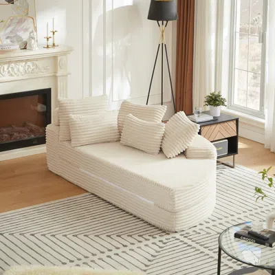 Streamdale Furniture Streamdale Corduroy Semi-circular 2-in-1 Sofa Bed With Neck Pillow & 5 Throw Pillows