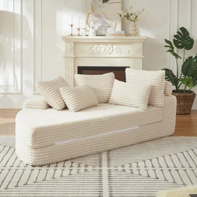 Streamdale Furniture Streamdale Corduroy Semi-circular 2-in-1 Sofa Bed With Neck Pillow & 5 Throw Pillows
