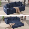 Streamdale Furniture Streamdale Corduroy Sleeper Sofa Bed Loveseat With Pillows & Cup Holders - Blue In Blue