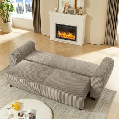 Streamdale Furniture Streamdale Corduroy Sleeper Sofa Couch With Storage - Light Brown