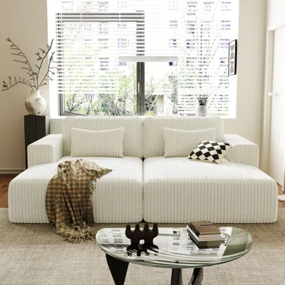 Streamdale Furniture Streamdale Corduroy Sofa Bed With Pillows - Living Room, Apartment, Office In White