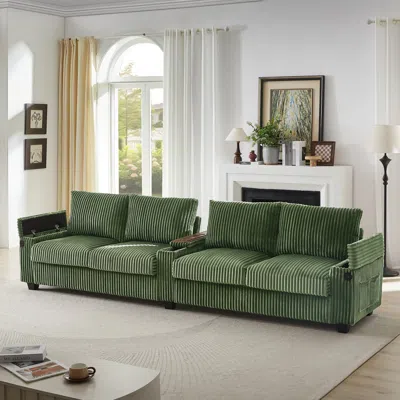 Streamdale Furniture Streamdale Corduroy Sofa Couch 133" W/ Usb, Storage, & Cup Holders