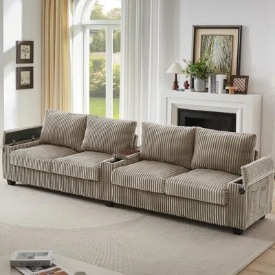 Streamdale Furniture Streamdale Corduroy Sofa Couch 133" W/ Usb, Storage, & Cup Holders
