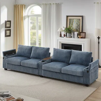 Streamdale Furniture Streamdale Corduroy Sofa Couch 133" W/ Usb, Storage, & Cup Holders