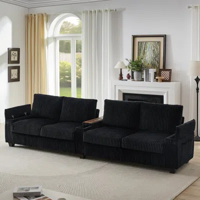 Streamdale Furniture Streamdale Corduroy Sofa Couch 133" W/ Usb, Storage, & Cup Holders