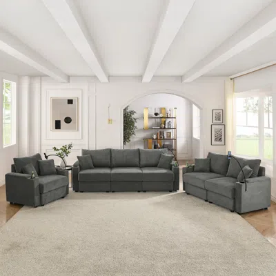 Streamdale Furniture Streamdale Corduroy Sofa Set With Storage, Cup Holders & Charging Ports