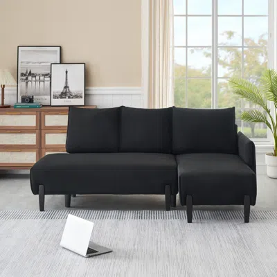 Streamdale Furniture Streamdale Corduroy Sofa W/ Pillows - 79.5" - Apartment, Office, Living Room - Black