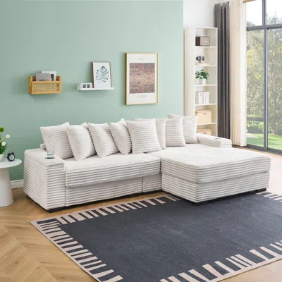 Streamdale Furniture Streamdale Corduroy Sofa With Cup Holders, Lockers, And Reversible Chaise