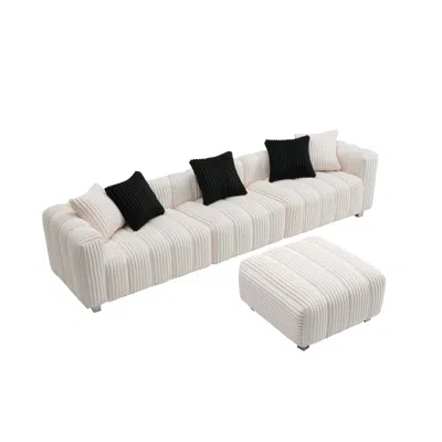 Streamdale Furniture Streamdale Corduroy Sofa With Ottoman - 114" - Wooden Frame