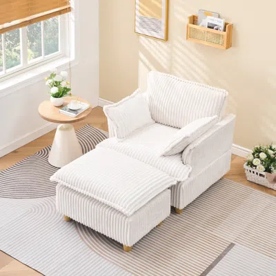 Streamdale Furniture Streamdale Corduroy Sofa With Ottoman & Pillows - Living Room/balcony/study