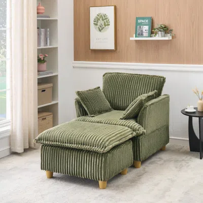 Streamdale Furniture Streamdale Corduroy Sofa With Ottoman & Pillows - Living Room/balcony/study
