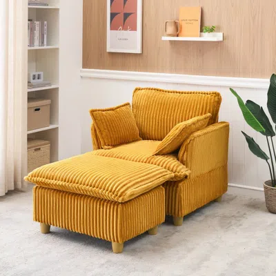 Streamdale Furniture Streamdale Corduroy Sofa With Ottoman & Pillows - Living Room/balcony/study
