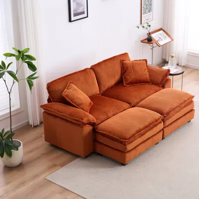 Streamdale Furniture Streamdale Corduroy Sofa With Pillows And Ottomans