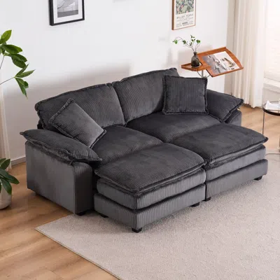 Streamdale Furniture Streamdale Corduroy Sofa With Pillows And Ottomans For Living Room