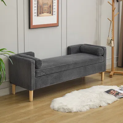 Streamdale Furniture Streamdale Corduroy Storage Bench With Armrests & Pillows - Charcoal