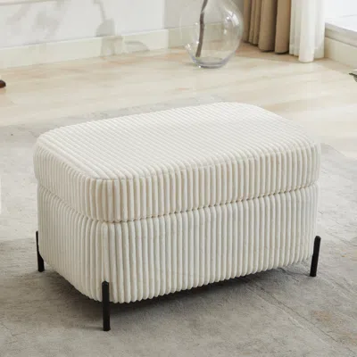 Streamdale Furniture Streamdale Corduroy Storage Ottoman In White