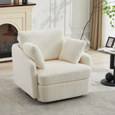 Streamdale Furniture Streamdale Corduroy Swivel Accent Chair With Pillows