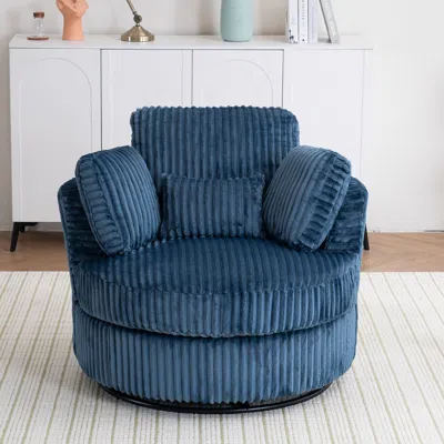 Streamdale Furniture Streamdale Corduroy Swivel Barrel Chair With Pillows, Blue
