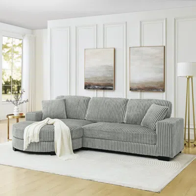 Streamdale Furniture Streamdale Corduroy Tufted Sleeper Sectional Sofa, L-shaped, Gray