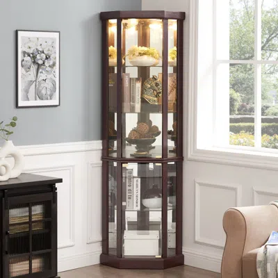 Streamdale Furniture Streamdale Corner Curio Cabinet With Lights: Dark Cherry