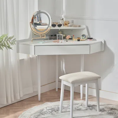 Streamdale Furniture Streamdale Corner Vanity Desk With Led Mirror & Stool