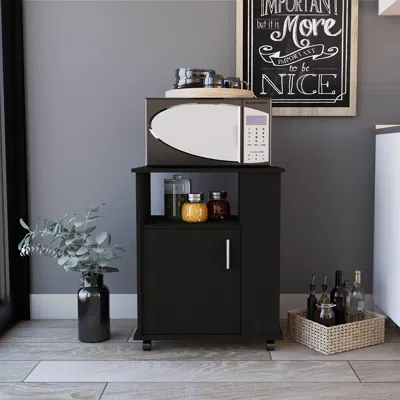 Streamdale Furniture Streamdale Correy 4-shelf Microwave Cabinet With Caster Black Wengue