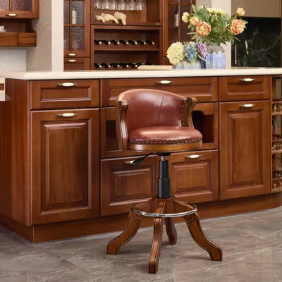 Streamdale Furniture Streamdale Cow Leather Adjustable Swivel Bar Stool - Brown