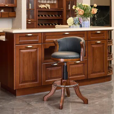 Streamdale Furniture Streamdale Cow Leather Swivel Counter Stool - Adjustable Height, Back, Blue In Brown