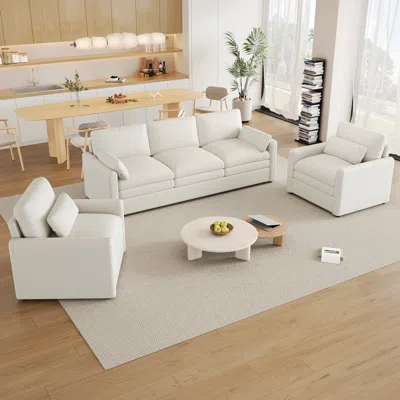 Streamdale Furniture Streamdale Cozy Beige Upholstered Sofa Set In White