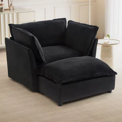 Streamdale Furniture Streamdale Cozy Black Armchair Sofa With Ottoman