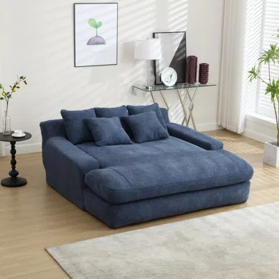 Streamdale Furniture Streamdale Cozy Chenille Lazy Sofa With Back Pillows (navy)