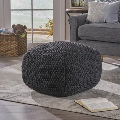 Streamdale Furniture Streamdale Cozy Cotton Knit Pouf Comfort And Style For Your Home In Gray