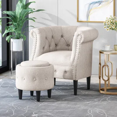 Streamdale Furniture Streamdale Cozy Relaxation Haven: Chair And Ottoman Set For Comfort And Style In White