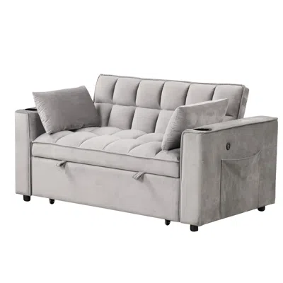 Streamdale Furniture Streamdale Cozy Sofa Bed With Quick Conversion And Convenient Cup Holder In Gray