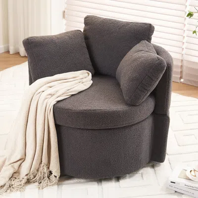 Streamdale Furniture Streamdale Cozy Swivel Accent Chair With Storage And Throw Pillows In Brown