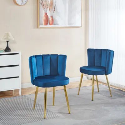 Streamdale Furniture Streamdale Cozy Velvet Dining Chair (set Of 2) In Blue