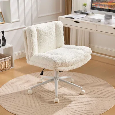 Streamdale Furniture Streamdale Cream Artificial Rabbit Hair Office Chair With Metal Base